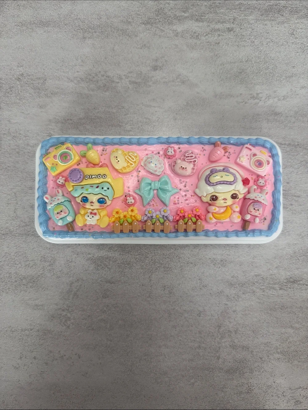 Decorative Pink Cartoon Storage Box with Mint Bow Accent